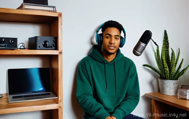 빌리 아일리시 Bad Guy 프로덕션 과정 - **Prompt:** A young, gender-neutral musician, mid-20s, with a focused and creative expression, sits ...