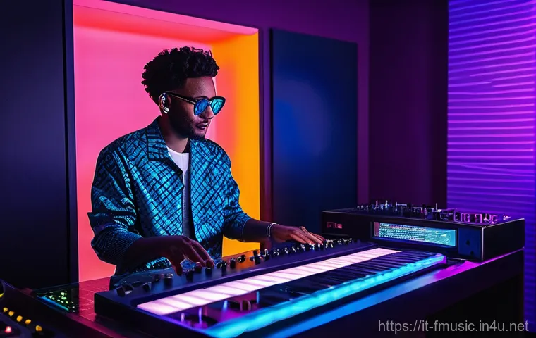 빌리 아일리시 Bad Guy 프로덕션 과정 - **Prompt:** A solo artist, ambiguous gender, mid-20s, stands centered in a minimalist, darkly lit pe...