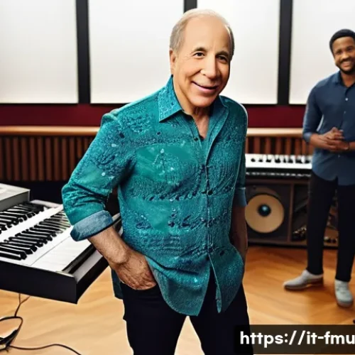 폴 사이먼의 Graceland 앨범 리마스터 과정 - **Vibrant Musical Fusion: Paul Simon and South African Artists in a Studio.**
    A highly detailed,...
