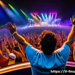 제이슨 므라즈 I m Yours 음원 수익 공개 - A vibrant concert scene capturing Jason Mraz performing "I'm Yours" live on stage in Italy, with a j...