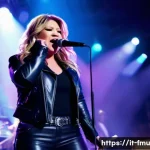 Home 21 켈리 클락슨의 Since U Been Gone 제작 비하인드 - A dynamic pop rock concert scene featuring a female singer resembling Kelly Clarkson performing "Sin...